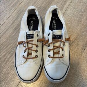 Sperry white Canvas Slip-On Sneakers with Brown Laces
